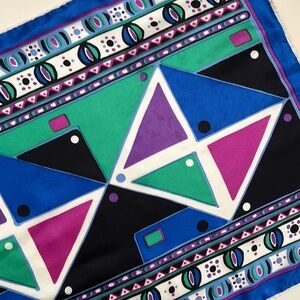 3/$15 Vintage Bold Geometric Shape Satin Look Long Scarf Black Blue Green Purple